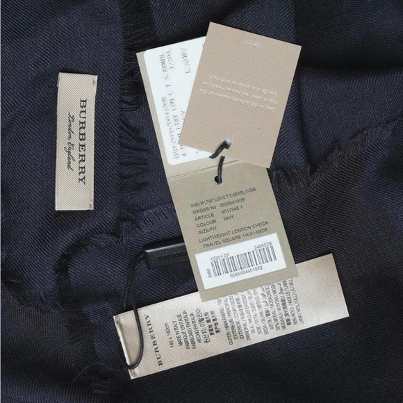 BURBERRY
 
Large Lightweight Check Silk Modal Wool Square Scarf In Navy - Picture 7 of 7